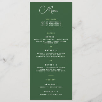 Menu Card - Wrighttsville Manor Suite Meny