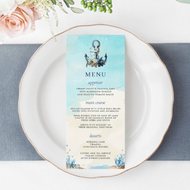 Menu chic Nautical Anchor Beach Seashore Bröllop Program (Skapare uppladdad)