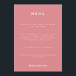 Menu de mariage Colorus - Rose Meny<br><div class="desc">Menu de mariage Colorus – Rose Éclatant et raffiné, ce menu Colorus habille votre table de mariage d’une touche de douceur colorée. Sa teinte rose framboise, vive et élégante, fait écho à une célébration pleine de joie et de tendresse. Typographie contemporaine, mise en page épurée et équilibre graphique : chaque...</div>