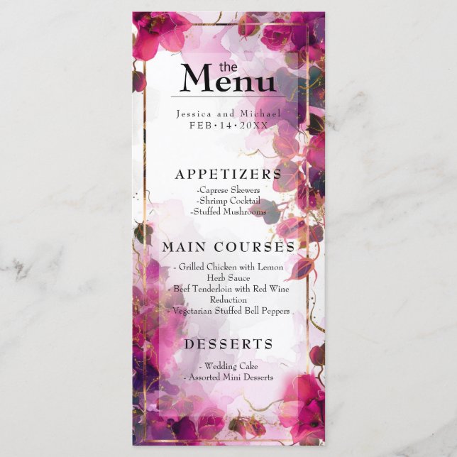 Menu & Drink Fuchsia Enchantment: Vattenfärg Meny (Framsida)