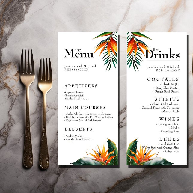 Menu & Drinks Birds of Paradise Bliss Meny (Birds of Paradise Bliss Wedding Menu and Drink card. Explore the whole collection. )