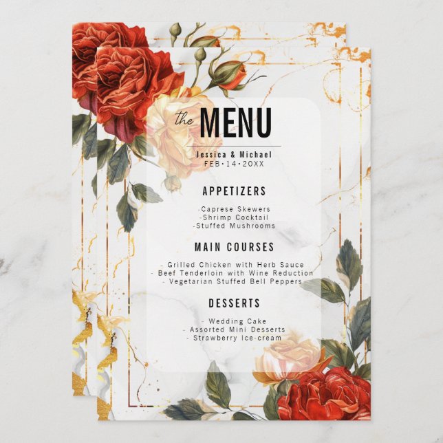 Menu + Drinks Marble Dreams Orange Ro Meny (Fram/baksida)