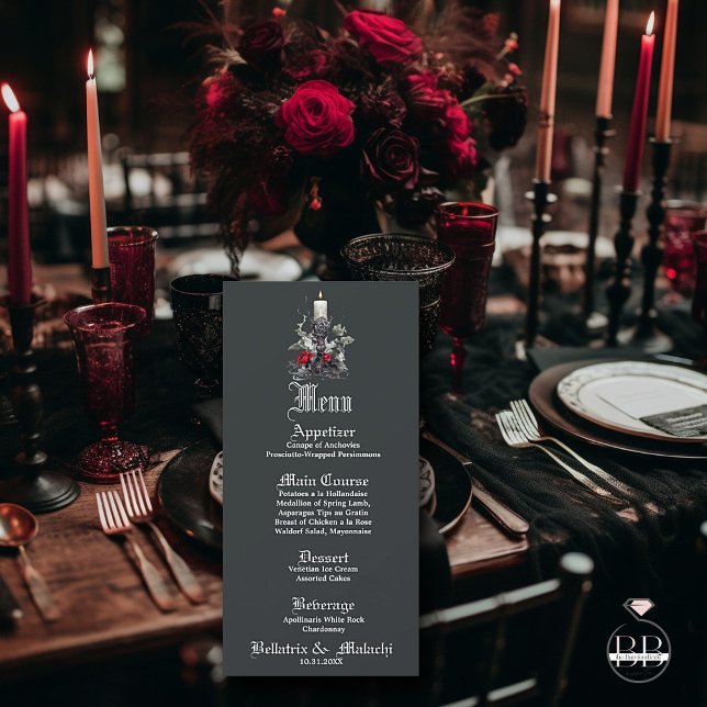 Menu Elegant Goth Blommigt Crimson Ro Candle (Skapare uppladdad)