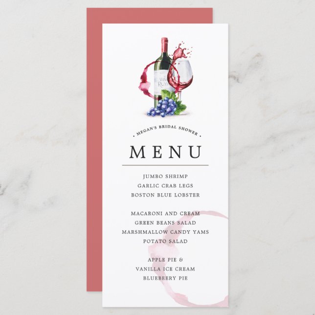 Menu flaska & Red Vin Stil Occassion Firande Meny (Fram/baksida)