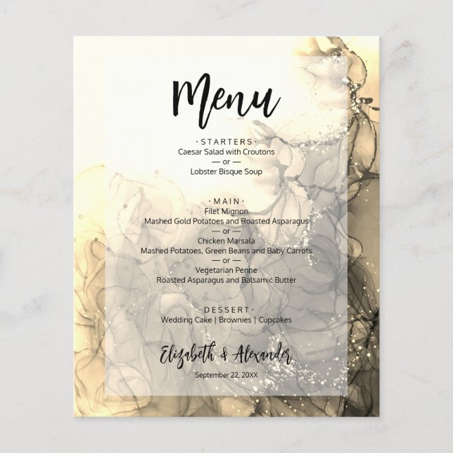 Menu Flyer för Guld Marble Bröllop (Framsidan)