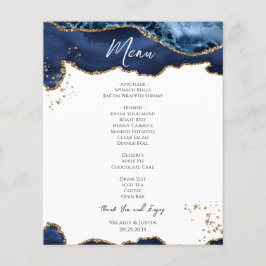 Menu Flyer på menyn Blåblå Guld Glitter Marble Brö