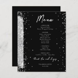 Menu Flyer silver och Black Glitter Bröllop