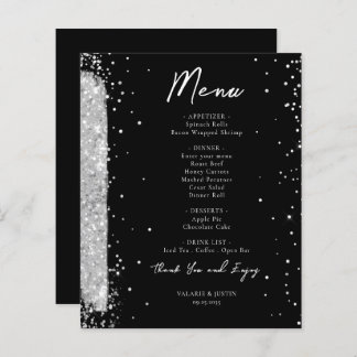 Menu Flyer silver och Black Glitter Bröllop