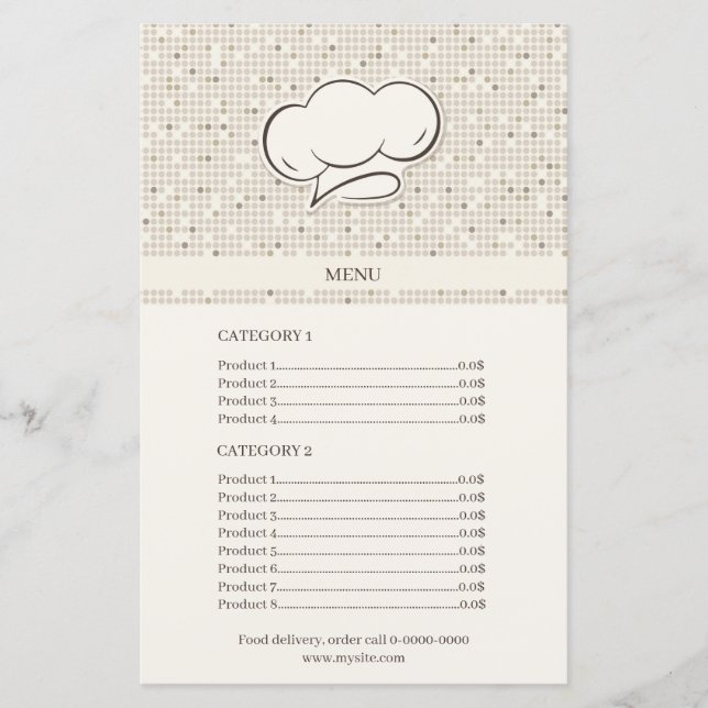 Menu Food Delivery Order Cook Cap Pris List (Framsida)