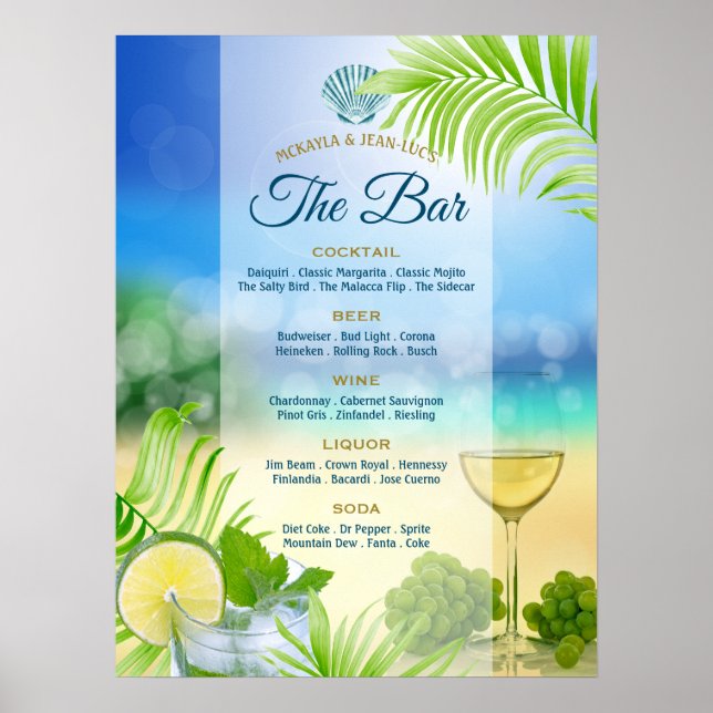 Menu för Beach Wedding Mojito Vin Handflatan Open  Poster (Framsidan)