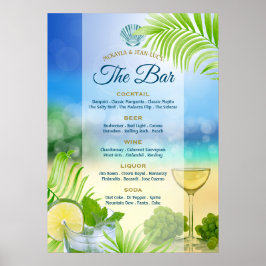 Menu för Beach Wedding Mojito Vin Handflatan Open Poster