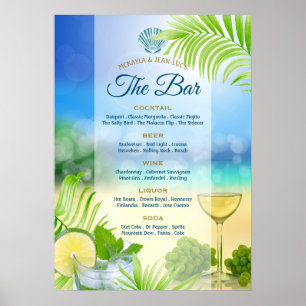 Menu för Beach Wedding Mojito Vin Handflatan Open  Poster