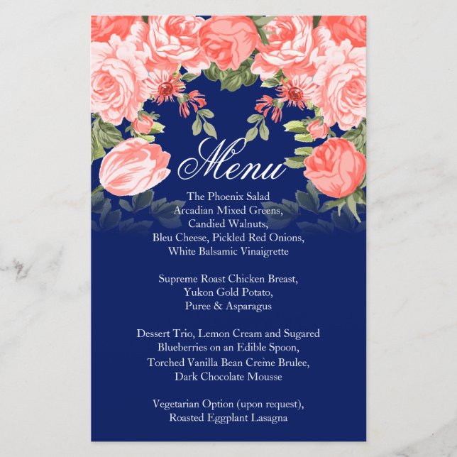 Menu för botaniska Mörk blått och korallblommor Br (Framsida)