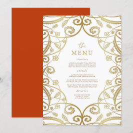 Menu för bränd Orange Guld Glitter Snöre Bröllop Meny