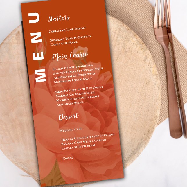 Menu för Bröllopsfest av minimalistisk Terracotta  Meny (Minimalist Terracotta Floral Wedding Party Menu)