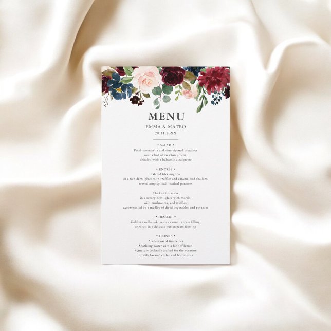 Menu för den blå Blommigten Bröllop i den blå burg (Skapare uppladdad)