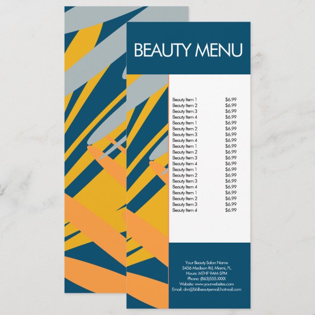 Menu för den moderna skönhetsvården Tropical Mönst Meny (Fram/baksida)