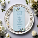 Menu för Dusty Blue Guld Glitter Blommigt Bröllop  Meny<br><div class="desc">Den här eleganten Dusty Blue Guld Glitter Blommigt Bröllop Pub kan enkelt personlig med menybeskrivningen i Bröllop Pub.</div>