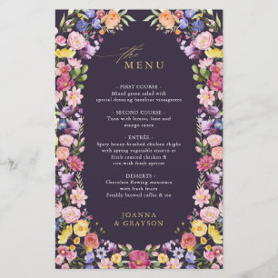 Menu för färgämnet Vår Wildblomme Meadow Bröllop