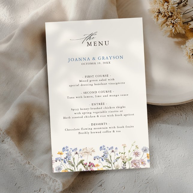 Menu för färgämnet Vår Wildblomme Meadow Bröllop (Colorful Spring Wildflower Meadow Wedding Menu)
