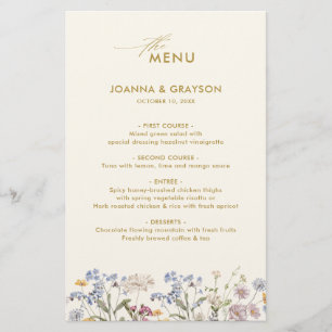 Menu för färgämnet Vår Wildblomme Meadow Bröllop