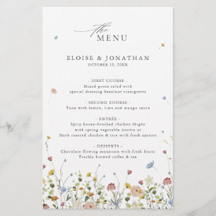 Menu för färgämnet Vår Wildblomme Meadow Bröllop