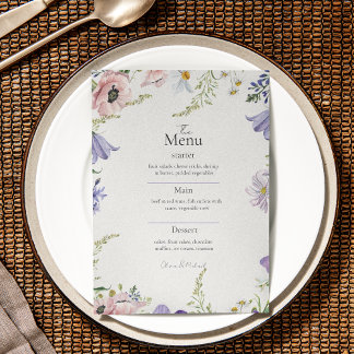 Menu för färgfull minimalistisk Wildblomma Bröllop