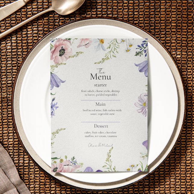 Menu för färgfull minimalistisk Wildblomma Bröllop (Skapare uppladdad)
