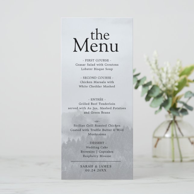 Menu för minimalistisk Elegant Forest Woodland Meny (Stående Fram)
