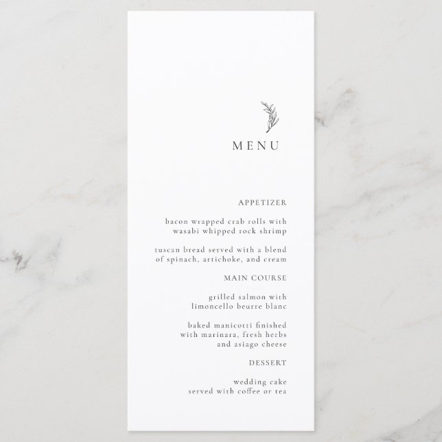 Menu för Modern Black and White Olive Gren Bröllop Meny (Framsida)