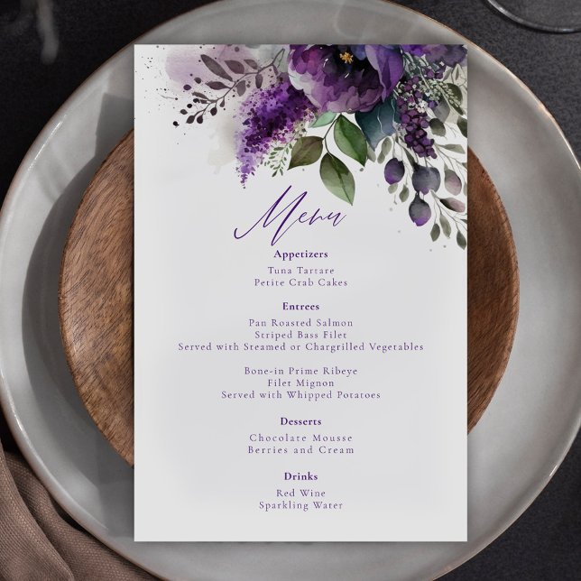 Menu för Modern Elegant Botaniskt Blommigt Bröllop (Modern Elegant Botanical Floral Wedding Menu)