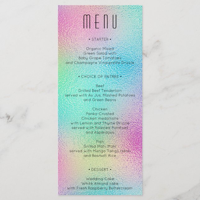 Menu för Modern Metallic Foil Bröllop Möhippa Meny (Framsida)