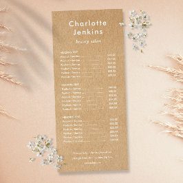 Menu för Modern Minimalist Rustic Kraft Salon Serv Reklamkort