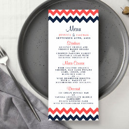 Menu för Modern Navy & Coral Chevron Bröllop Reklamkort