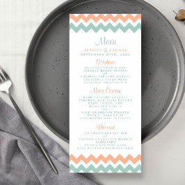 Menu för Modern Peach & Mint Chevron Bröllop Reklamkort