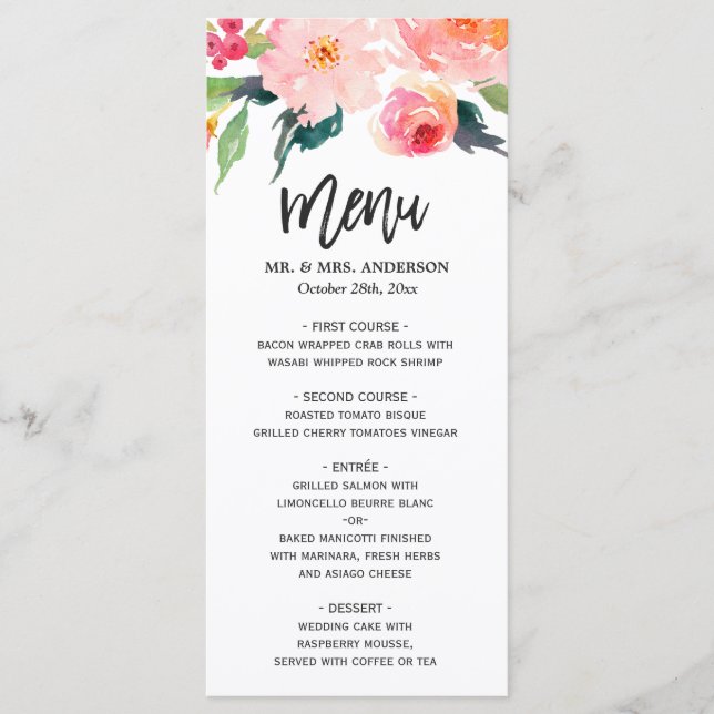 Menu för Modern Watercolor Botanical Blommigt Bröl Meny (Framsida)