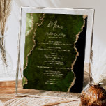 Menu för oliv grönt Guld Agate Bröllop Bord Poster<br><div class="desc">Det moderna menytecknet bröllop på elegantens lämnat kant har en oliv grönt vattenfärgsagat gräns som trimmas med faux guld glitter. Ord "Meny" visas i handskriftsskriptet guld-färgad. Anpassa den återstående texten med parets namn,  bröllop-datum och menydetaljer.</div>