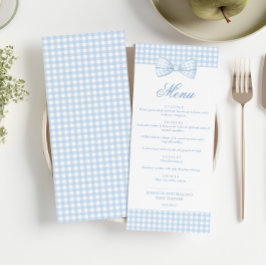 Menu för Pojke-visning av Cute Blue Gingham Bow Ti Inbjudningar