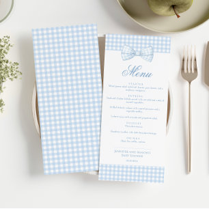 Menu för Pojke-visning av Cute Blue Gingham Bow Ti Inbjudningar