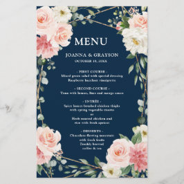 Menu för Rosa Navy Geometric Botanical Bröllop