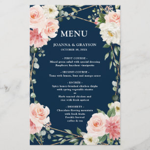 Menu för  Rosa Navy Geometric Botanical Bröllop
