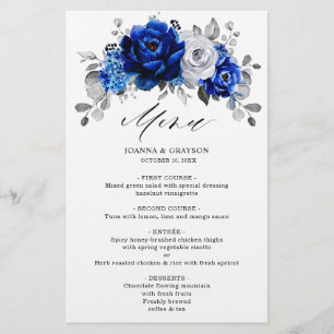 Menu för Royal Blue White Silver Metallic Bröllop