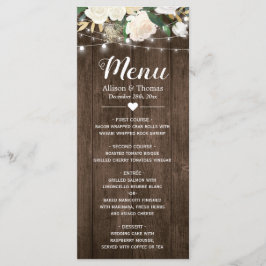 Menu för Rustic Land Blommigt String Ljus Bröllop Meny
