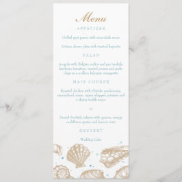 Menu för Seashells Nautisk Tan/Aqua Beach Wedding Meny