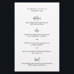 Menu för svart och vit Elegant bröllop<br><div class="desc">Menyn Klassisk och elegant bröllop med en enkel layout med kurshuvudena i ett modernt skript. Den rena och minimalistiska layouten gör denna svarta och vita bröllop-meny underbar för ett traditionellt,  formellt bröllop.</div>
