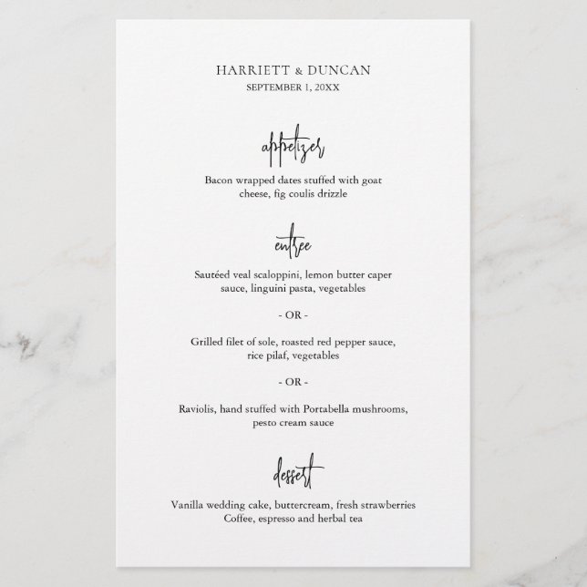 Menu för svart och vit Elegant bröllop (Framsida)