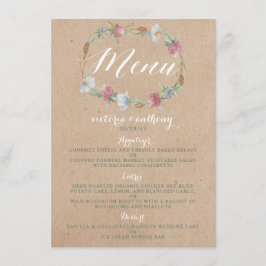 Menu för Wildblomskrans på Kraft-Landsbyggsbröllop Meny