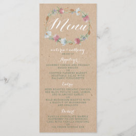 Menu för Wildblomskrans på Kraft-Landsbyggsbröllop Meny