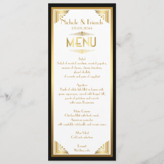 Menu Friends,Menymöte,underbar Gatsby,vit,guld Meny