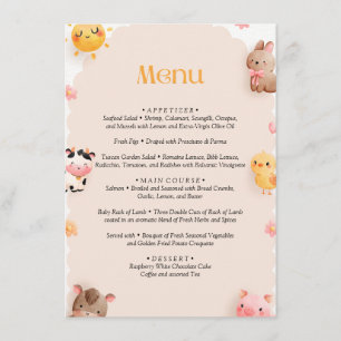 Menu Gårds Djur Baby Shower Tilläggskort
